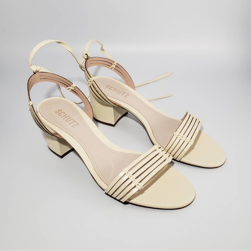 Schutz Najila Ankle Wrap Leather Heeled Sandals Doesn't have one of the straps**